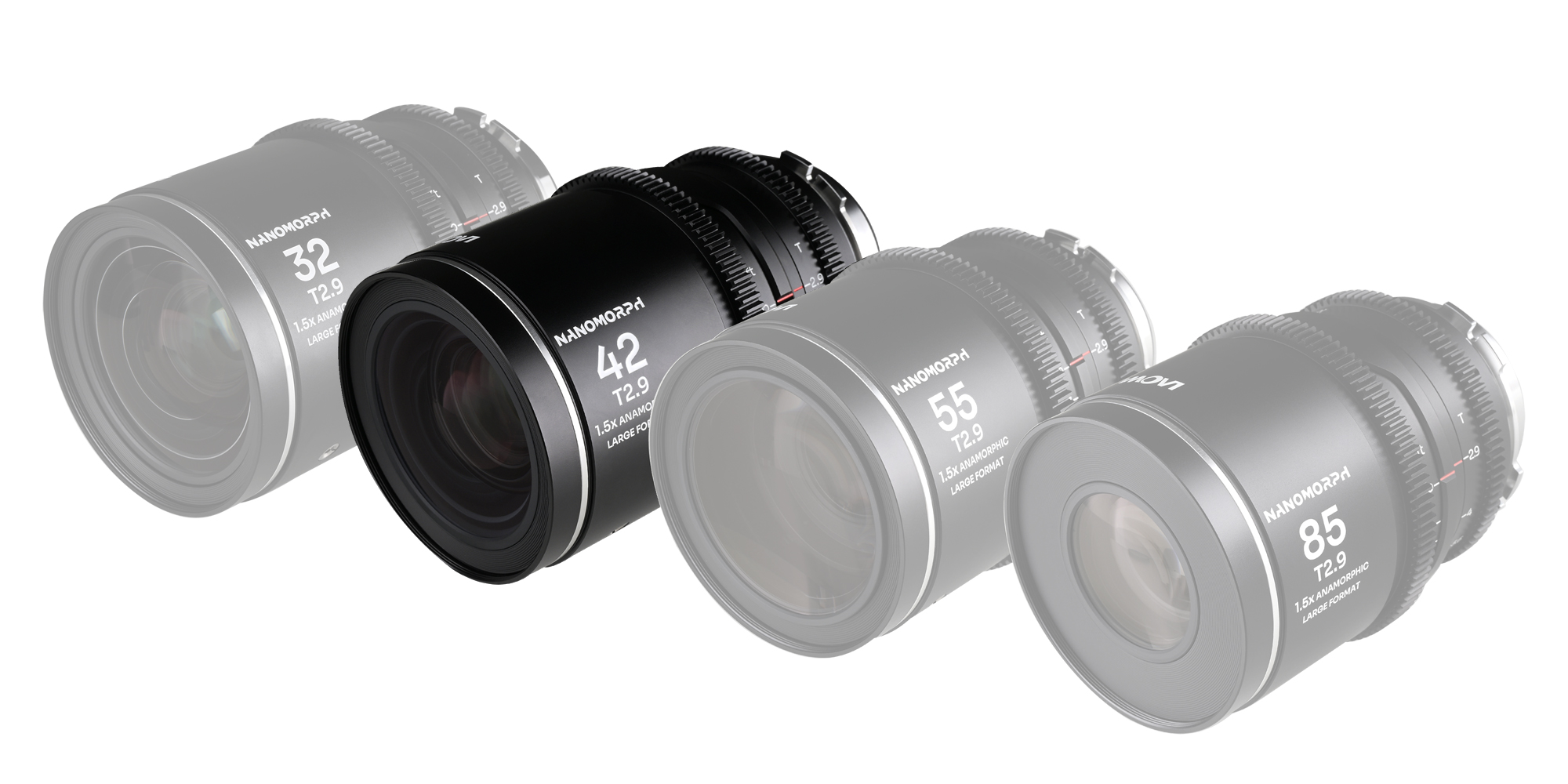 Obiektyw Laowa Nanomorph 42 mm T2,9 1,5x LF Silver do Arri PL / Canon EF obok wersji 32, 55 i 85 mm